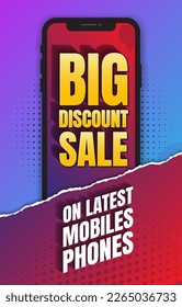 Big discount sale on latest mobiles phones vector illustration, banner, label, poster
