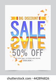 Big Discount Sale Poster, Sale Banner, Sale Flyer, Creative Sale Typographical Background, Sale Sticker, Sale Label, 50% Off, Sale vector illustration.