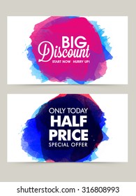 Big Discount Sale website header or banner set decorated with colorful splash.