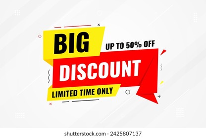 Big Discounts sale banner vector template. Discount banner. Sale label and discounts background, Discount Promotion marketing poster design for web and Social. Vector Illustration.