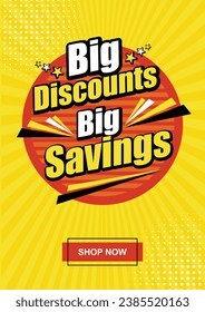 Big Discounts. Big Savings. Retail, Offers Sale Poster or Dangler A3 or A4 Size Proportionate Ratio