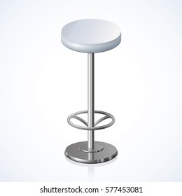 Big disk shape grey color stylish 3d barstool stand on one shiny foot on light backdrop. Close-up side view