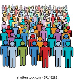 A Big Diverse Crowd Of Colorful Social Media Stick Figure People.