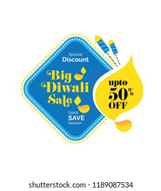 Big Diwali Festival Sale, Offer Banner Design, Tag, Sticker with 50% Discount 