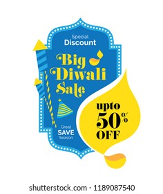 Big Diwali Festival Sale, Offer Banner Design, Tag, Sticker with 50% Discount - Diwali Festive Banner, Sticker, Label Design Template