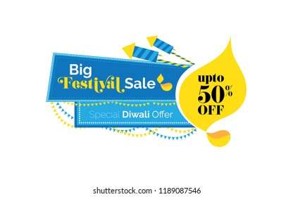 Big Diwali Festival Sale, Offer Banner Design, Tag, Sticker with 50% Discount - Diwali Festive Banner, Sticker, Label Design Template