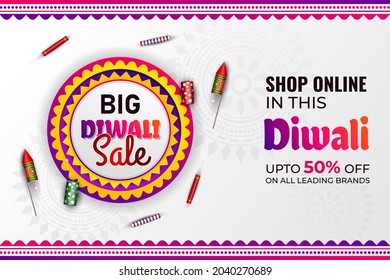 big diwali sale banner with diwali elements illustration. diwali online shopping banner. festival banner background