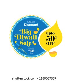 Big Diwali Sale, Offer Banner Design, Tag, Sticker with 50% Discount - Diwali Festival Offer Banner, Sticker, Label Design Template