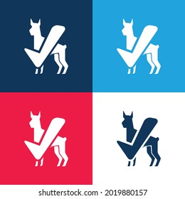 Big Dog Black Silhouette With Verification Sign blue and red four color minimal icon set