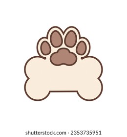 Big dog bone and dog paw print. Vector design template. Isolated on blank white background.
