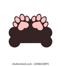 Big dog bone and dog paw prints. Vector design template. Isolated on blank white background.