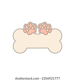 Big dog bone and dog paw prints. Vector design template. Isolated on blank white background.