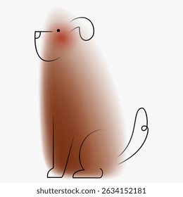 Gran personaje de perro. Composición artística creativa con degradado borroso y Elementos de línea simples. Conjunto de animales de dibujos animados de diseño moderno brillante en estilo minimalista. Ilustración vectorial vívida.