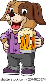 The Big Dog Is Holding A Glass Of Beer Of Illustration