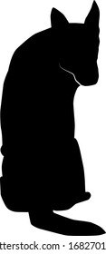 big dog sitting from behind and looking back silhouette vector isolated on white background