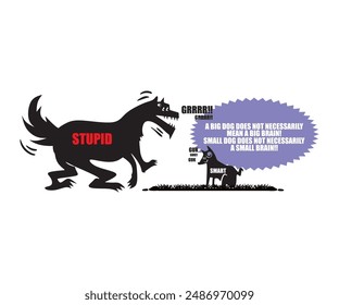 Big Dog und kleinen Hund ihr Hirn passen nicht zur Vektorillustration