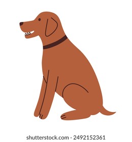 Big dog vector illustration. Friendly cartoon pet with a collar, perfect for animal lovers, pet shops, and veterinarians. Purebred brown Doberman or Setter. Cute and loyal puppy, flat design