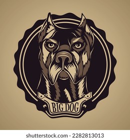Big dog vector portrait in retro style