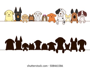 big dogs and small dogs border with silhouette