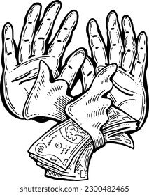 Big dollars banknotes money in your hands. Finance business, commerce, payment economy  theme for poster print, vector elements. Take or give loan. Hand drawn illustration. Cartoon style drawing.
