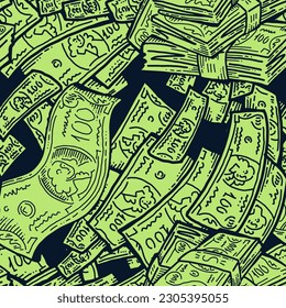 Big dollars banknotes money in your hands. Finance business, commerce, payment economy  theme for poster print, vector elements. Take or give loan. Hand drawn illustration. Cartoon style drawing.