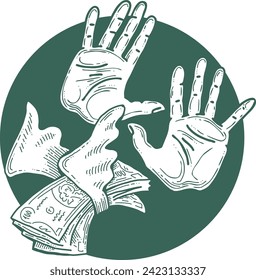 Big dollars banknotes money in your hands. Finance business, commerce, payment economy  theme for poster print, vector elements. Take or give loan. Hand drawn illustration. Cartoon style drawing.