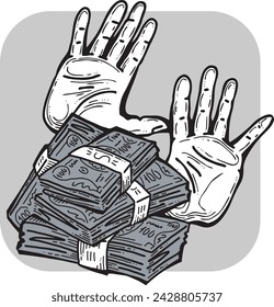 Big dollars banknotes money in your hands. Finance business, commerce, payment economy  theme for poster print, vector elements. Take or give loan. Hand drawn illustration. Cartoon style drawing.