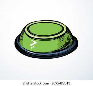 Big domestic pet meal pin shape on white space for text. Bright green color hand drawn feline cat animal nutrition logo pictogram banner design in art modern doodle style. Closeup top macro view
