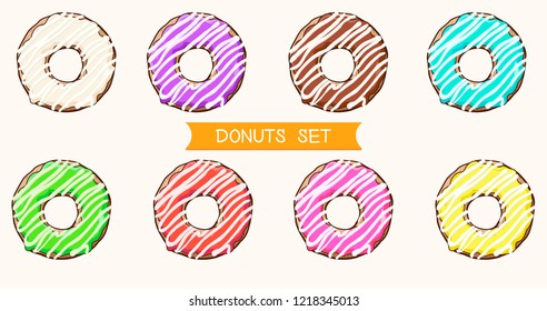 big donats set. donuts with colored glaze.Vector illustration EPS10.