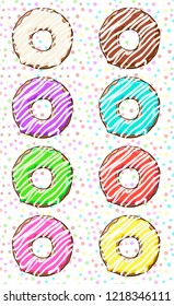 big donats set. donuts with colored glaze.Vector illustration EPS10.