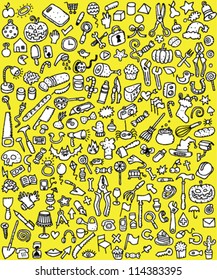 Big Doodle Icons Set : collection of numerous small hand-drawn illustrations (vignette) in black and white: No. 1