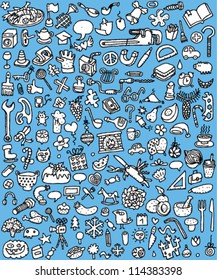 Big Doodle Icons Set : collection of numerous small hand-drawn illustrations (vignette) in black and white: No. 4