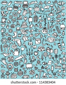 Big Doodle Icons Set : collection of numerous small hand-drawn illustrations (vignette) in black and white: No. 7