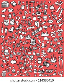 Big Doodle Icons Set : collection of numerous small hand-drawn illustrations (vignette) in black and white: No. 5
