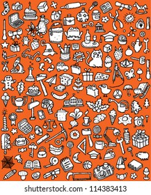 Big Doodle Icons Set : collection of numerous small hand-drawn illustrations (vignette) in black and white: No. 8