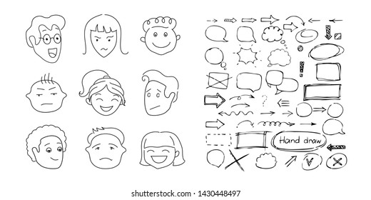 Big doodle set of hand draw icons. Vector collection.