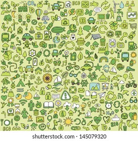 Big doodled ecology icons collection. Small hand-drawn illustrations are isolated (group) and in eps8 vector mode.