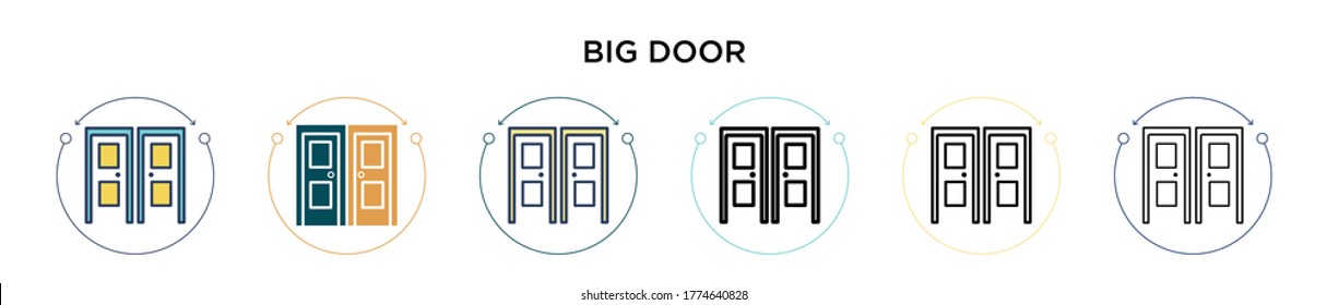 Big door icon in filled, thin line, outline and stroke style. Vector illustration of two colored and black big door vector icons designs can be used for mobile, ui, web