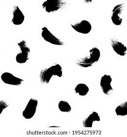 Big dots vector seamless pattern. Polka dot motif wallpaper. Abstract pattern of bold black shabby dots or spots on white background. Hand drawn black ornament for wallpaper, textile and fabric design