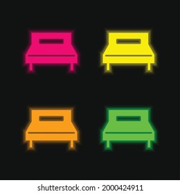 Big Double Bed four color glowing neon vector icon