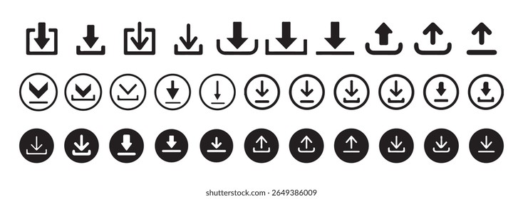 Conjunto de ícones de Download Grande. Coleção de botões de download. Ícone de download de software . Conjunto de ícones da Web. Ícone de download de seta. Ilustração vetorial