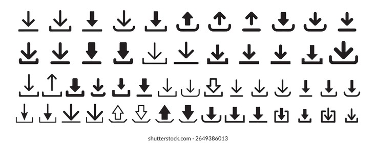 Conjunto de ícones de Download Grande. Coleção de botões de download. Ícone de download de software . Conjunto de ícones da Web. Ícone de download de seta. Ilustração vetorial