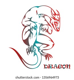 Big dragon in flight, symbol on white background, vector
