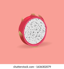 Big Dragon fruit letter O. Breakfast handcrafted typeface on a pink background. Cartoon eco alphabet. Friendly set