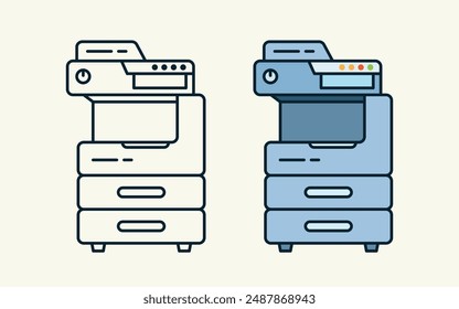 Big drawer system photocopy machine with scanner, minimalist flat illustration with outline