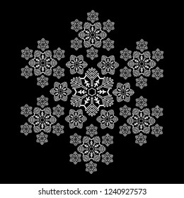 
big drawn snowflake on a black background ornament fractal vector
