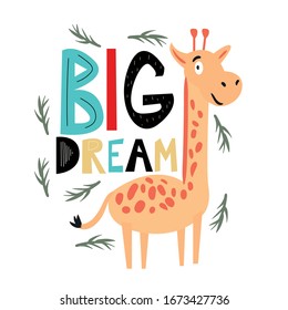 big dreams giraffe, kids poster, scandinavian style t-shirt print