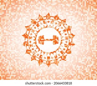 icono de un gran timbre dentro del emblema abstracto de mosaico naranja con fondo. 