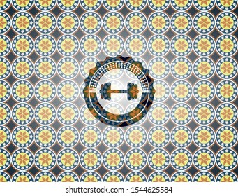 big dumbbell icon inside arabesque emblem. arabic decoration.