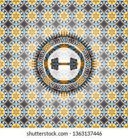 big dumbbell icon inside arabic emblem. Arabesque decoration.